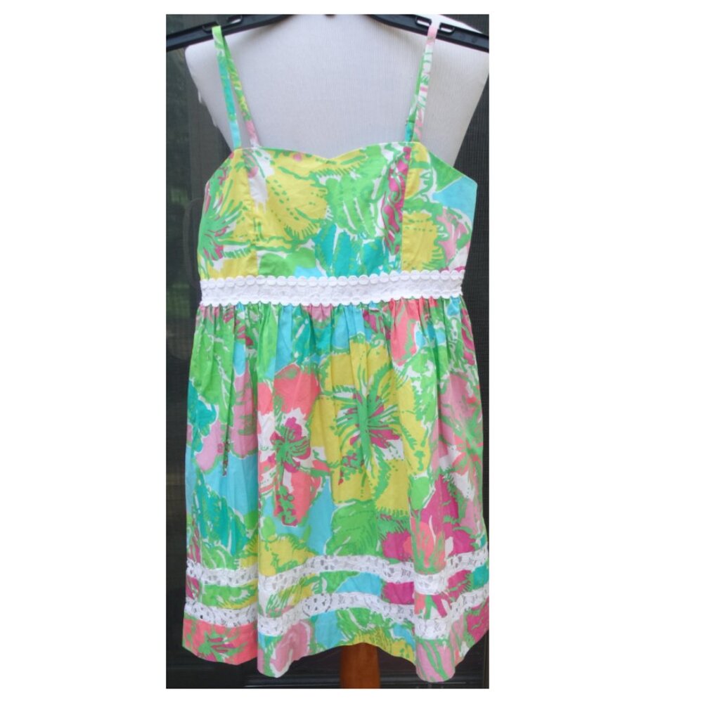 LILLY PULITZER Girl's Size 14 spaghetti strap fit & flare dress, floral, cotton
